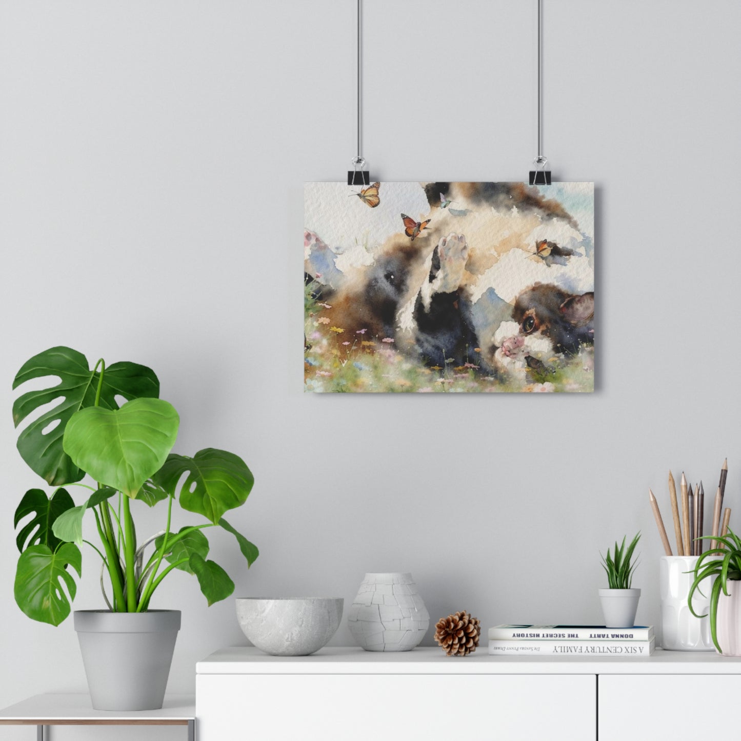Giclée Art Print — Watercolor Kitten & Butterflies Illustration