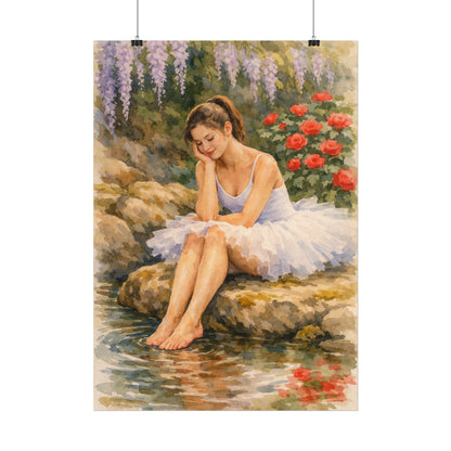 Ballerina by the Pond Watercolor Poster — Matte Textured Art Print