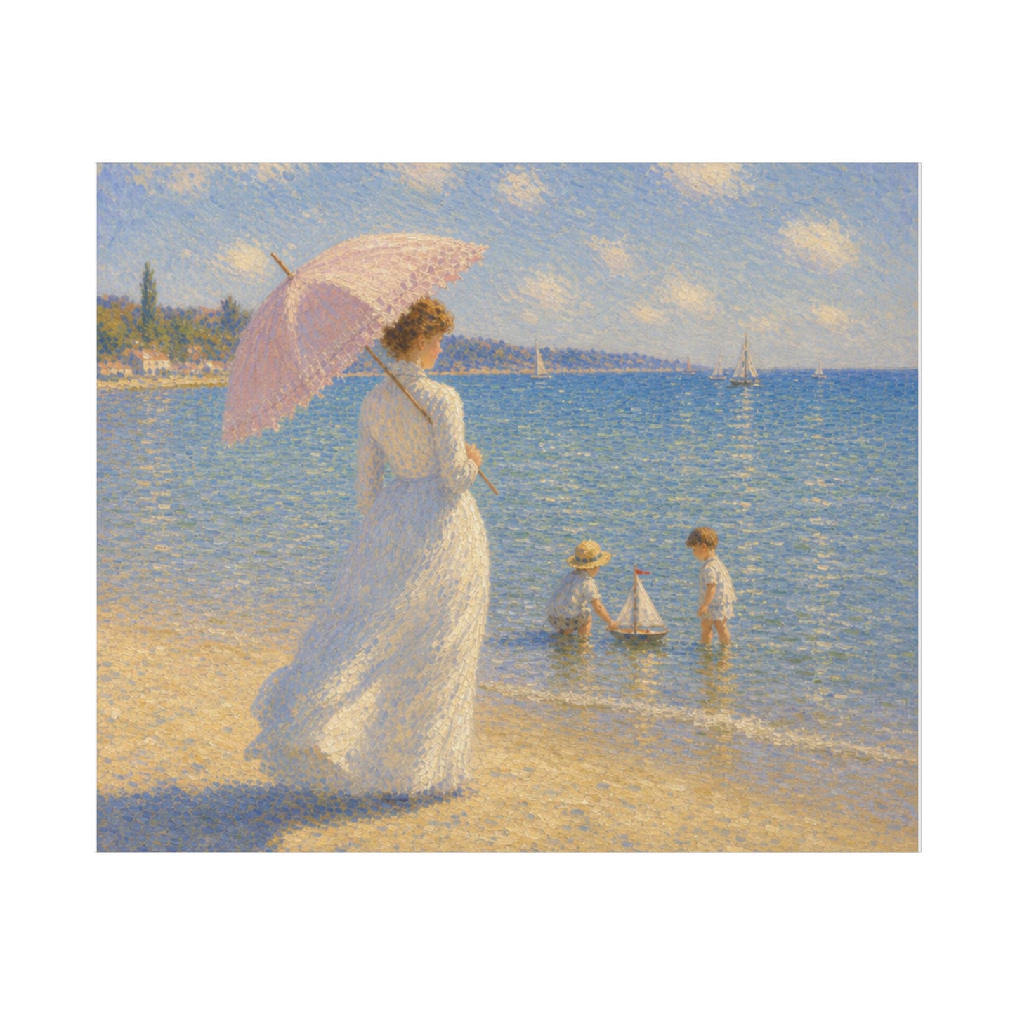 Coastal Impressionist Canvas – Woman with Parasol Beach Wall Art