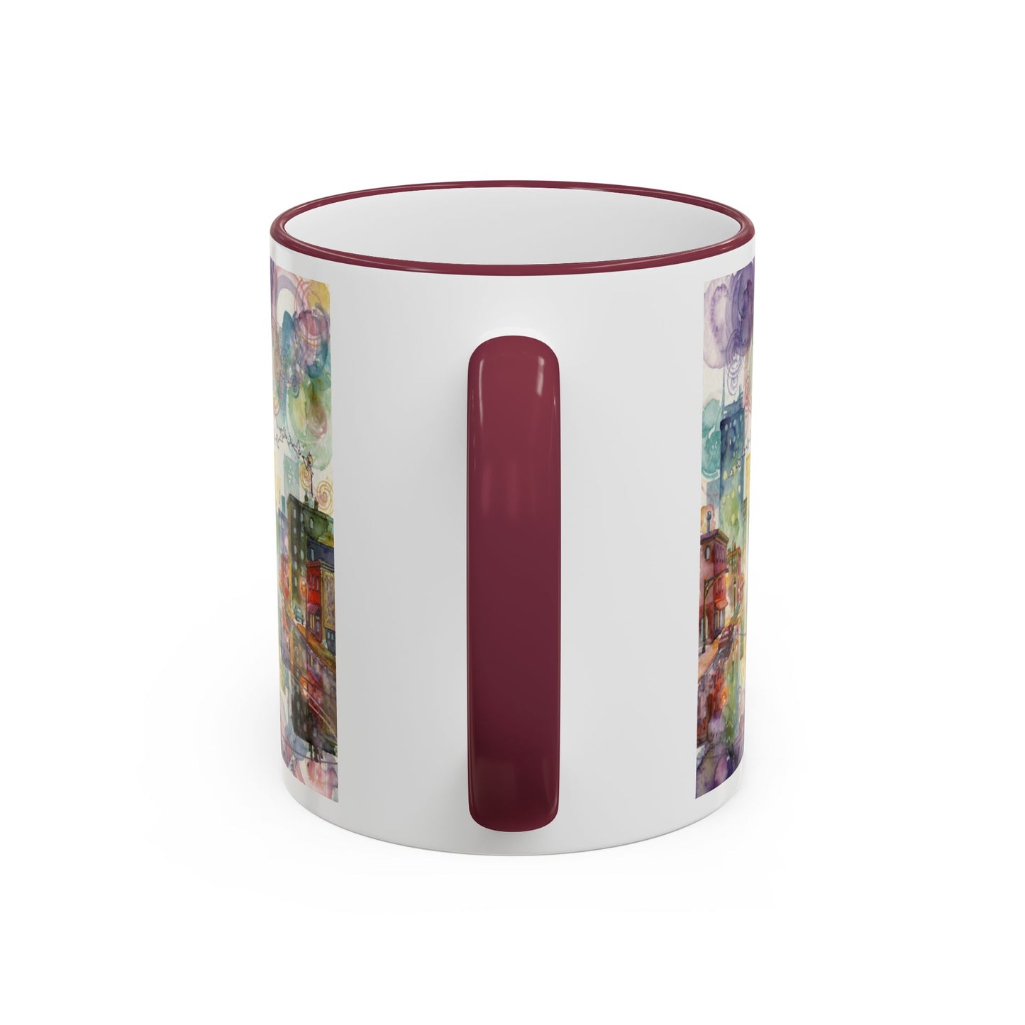 Abstract Cityscape Accent Rim Mug – Colorful Urban Watercolor Coffee Cup (11oz/15oz)