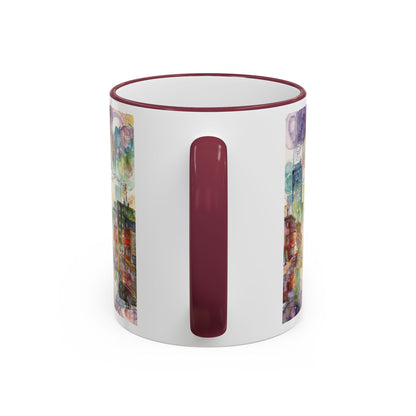 Abstract Cityscape Accent Rim Mug – Colorful Urban Watercolor Coffee Cup (11oz/15oz)