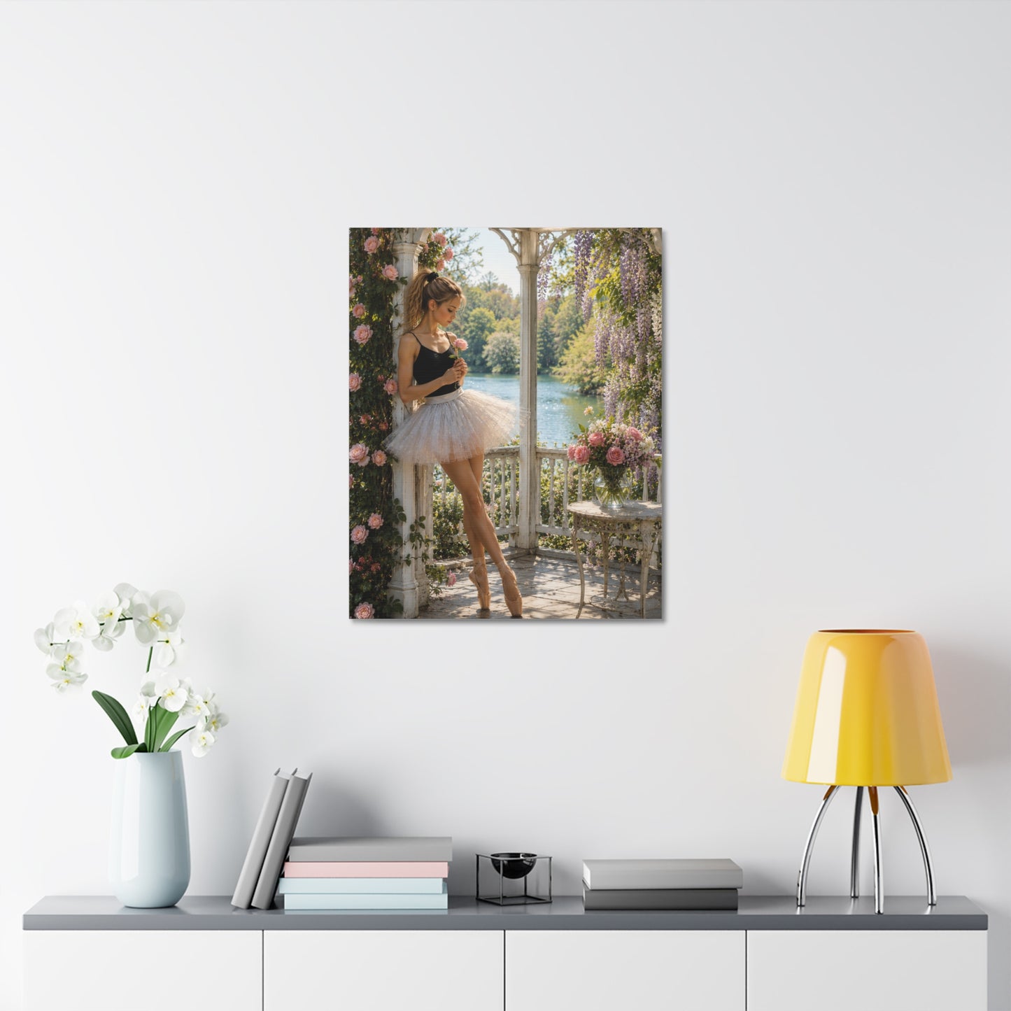 Ballet Ballerina Garden Stretched Canvas Wall Art – Romantic Dance Decor
