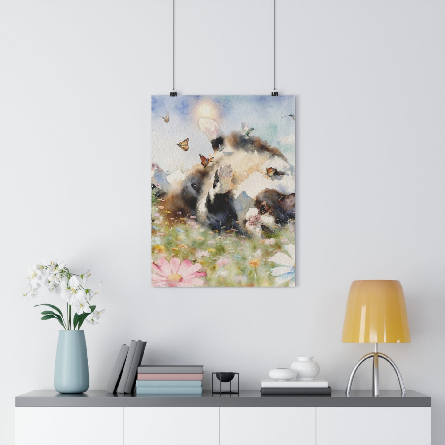 Giclée Art Print — Watercolor Kitten & Butterflies Illustration