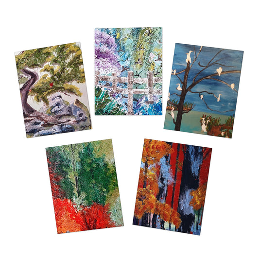 Scenic Tree Art Greeting Cards — 5-Pack Assorted Blank Note Cards