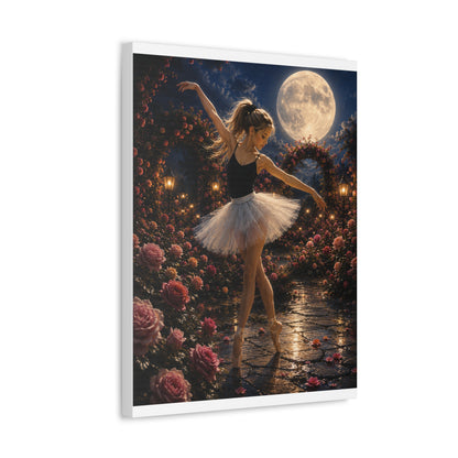 Ballet Moonlight Stretched Canvas — Dreamy Ballerina Night Garden Wall Art