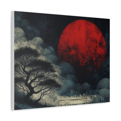 Red Moon Canvas Art — Japanese-Inspired Landscape Stretched Canvas