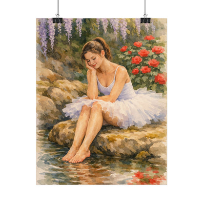 Ballerina by the Pond Watercolor Poster — Matte Textured Art Print