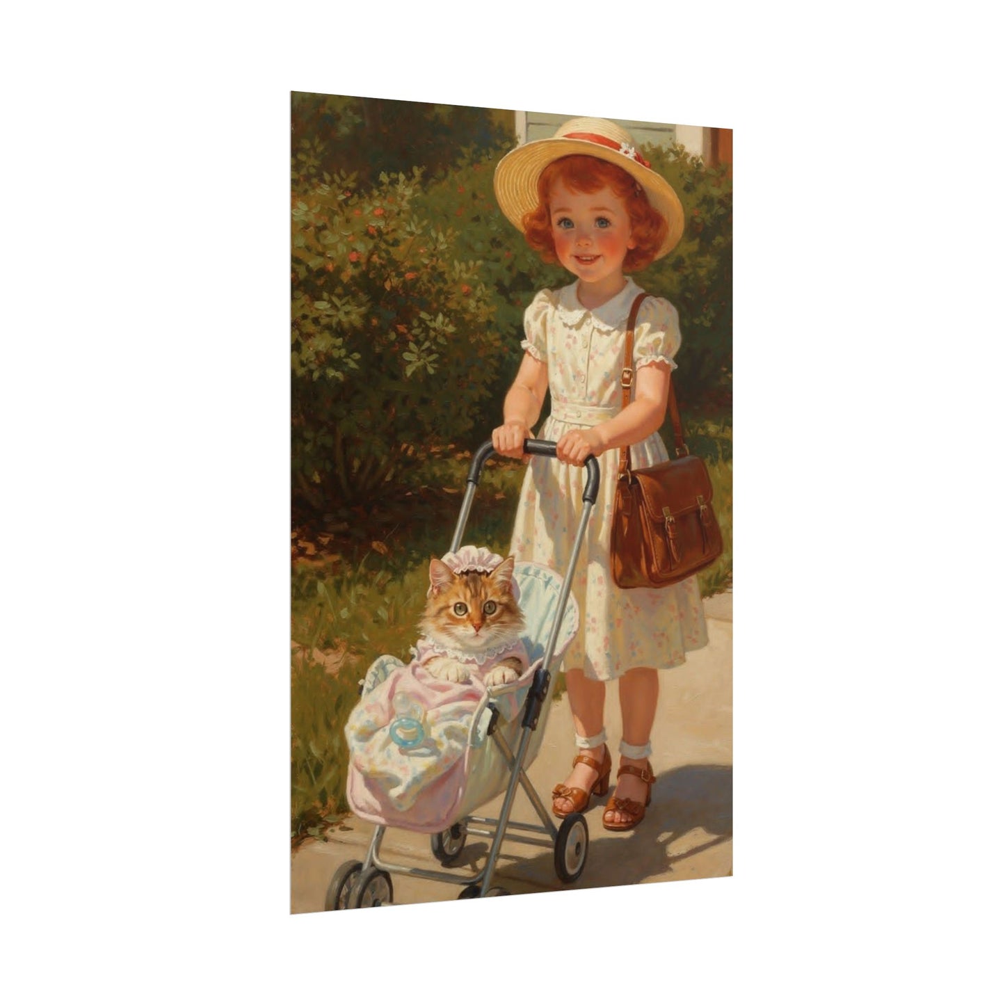 Vintage Girl with Stroller Rolled Poster – Charming Nursery Wall Art