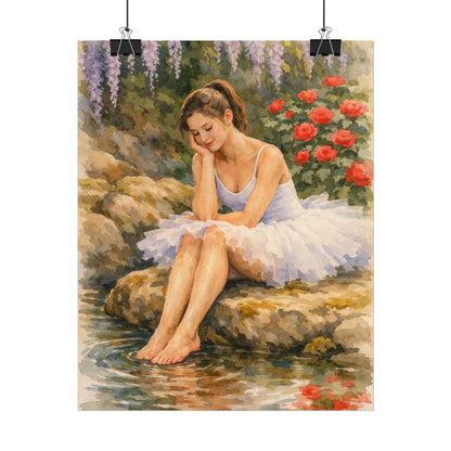 Ballerina by the Pond Watercolor Poster — Matte Textured Art Print
