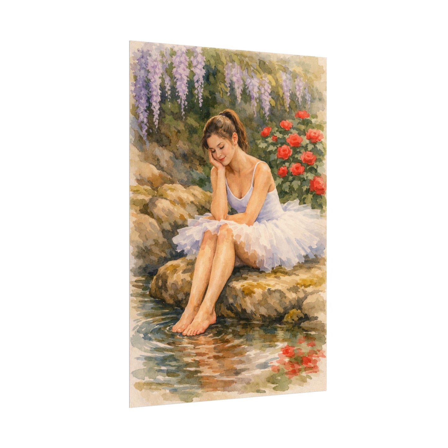 Ballerina by the Pond Watercolor Poster — Matte Textured Art Print