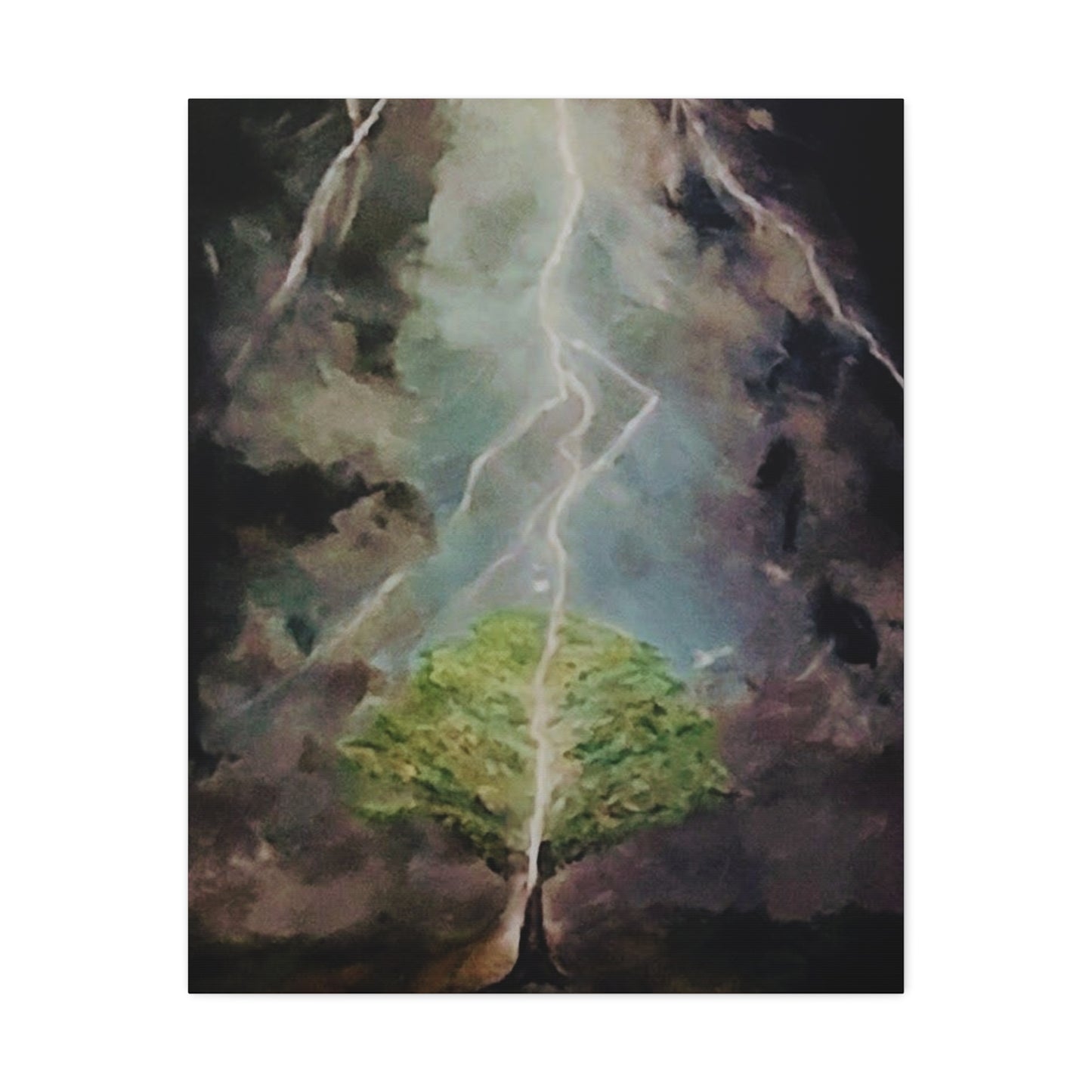 Lightning Tree Canvas Wall Art — Dramatic Storm Landscape Stretched Canvas