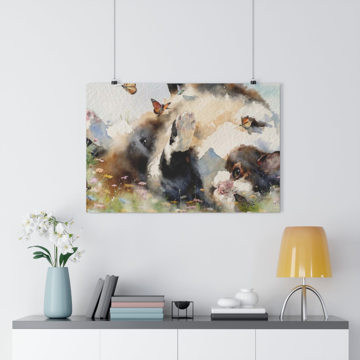 Giclée Art Print — Watercolor Kitten & Butterflies Illustration