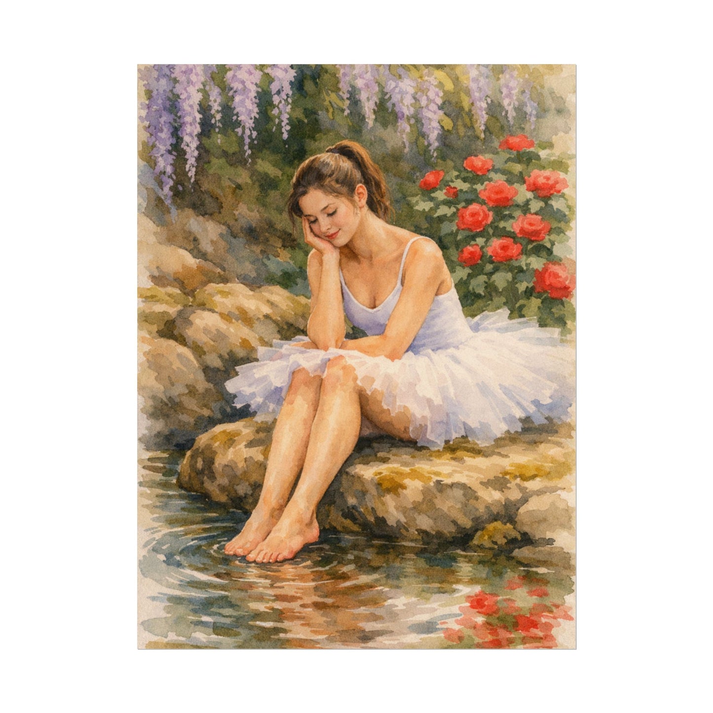 Ballerina by the Pond Watercolor Poster — Matte Textured Art Print