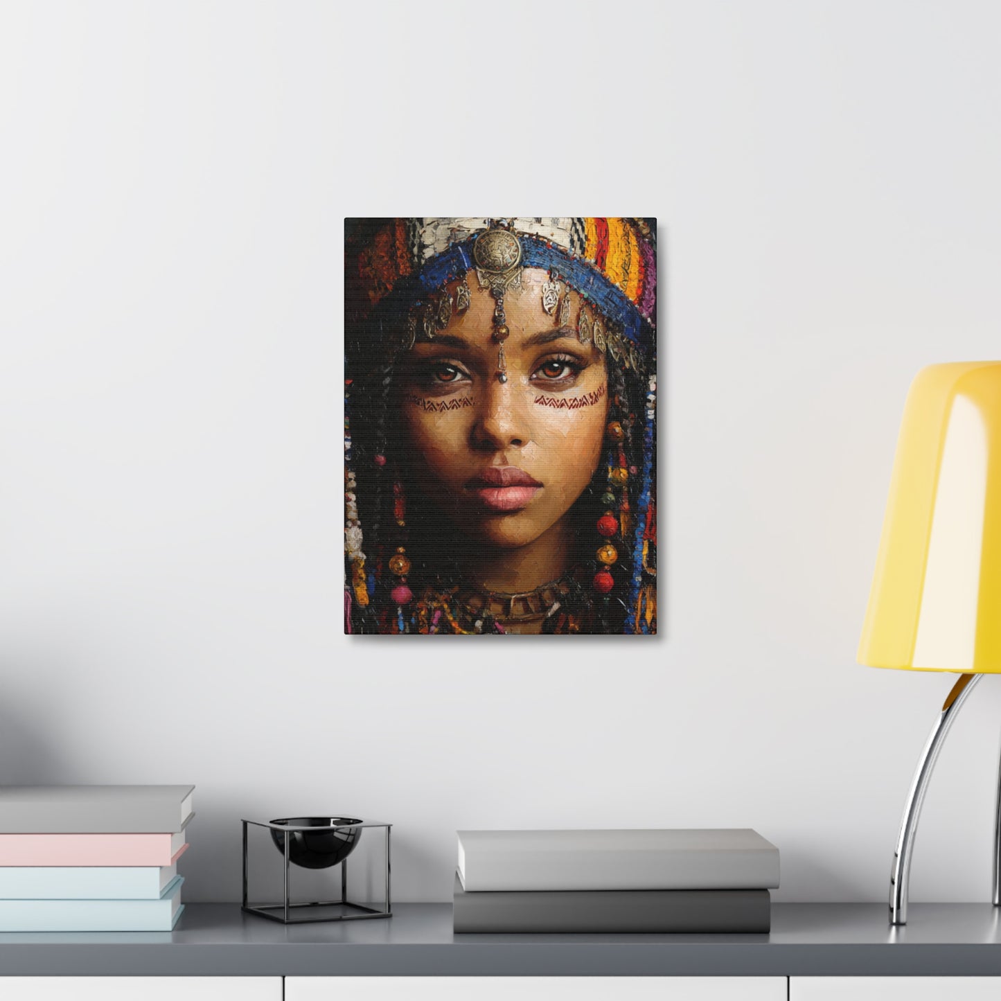 Boho Desert Princess Stretched Canvas Wall Art — Ethereal Tribal Portrait
