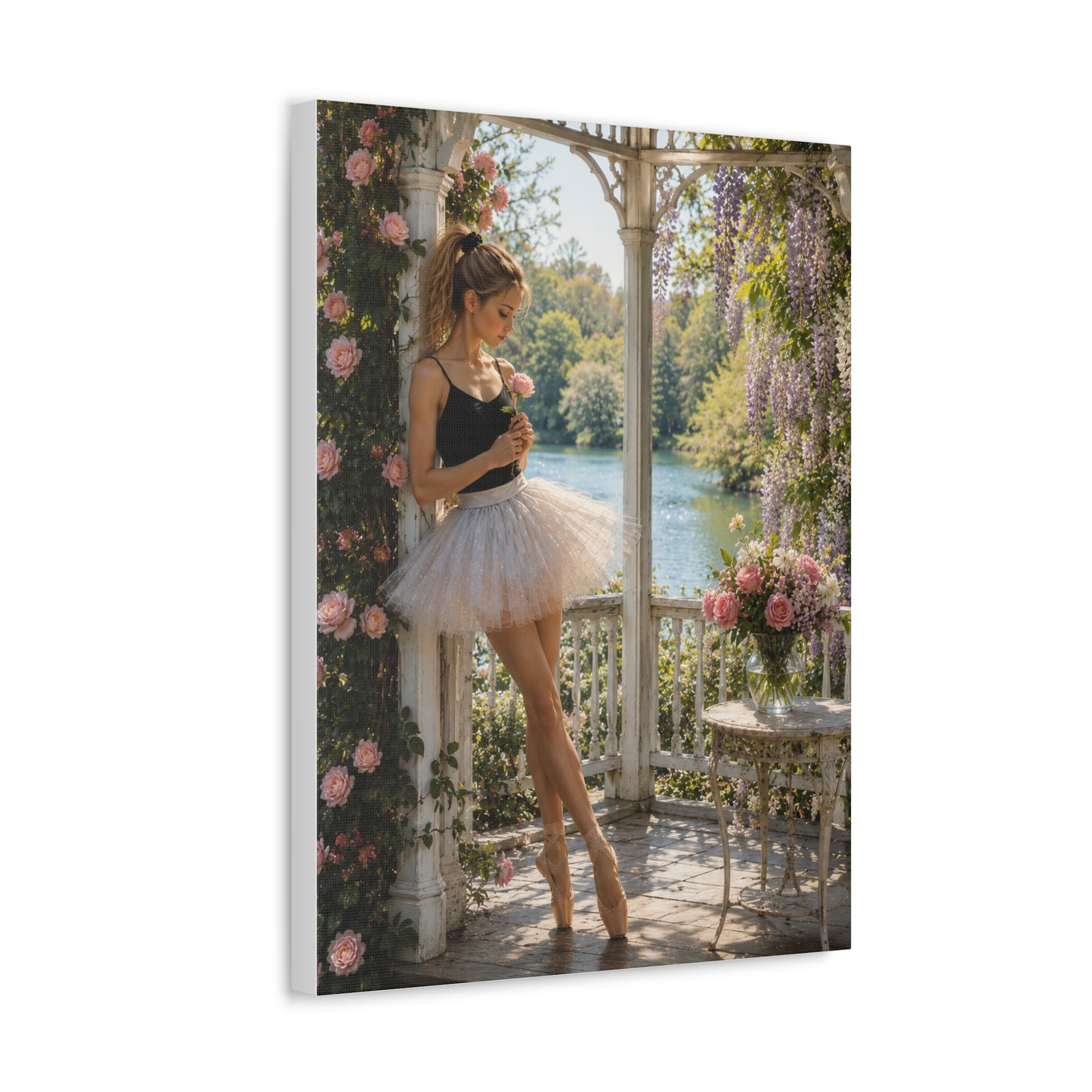 Ballet Ballerina Garden Stretched Canvas Wall Art – Romantic Dance Decor