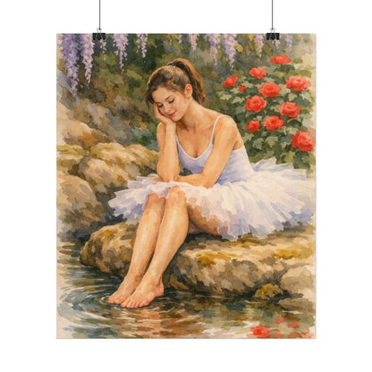Ballerina by the Pond Watercolor Poster — Matte Textured Art Print