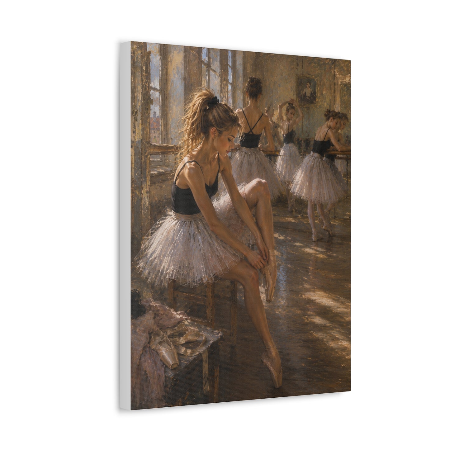 Ballet Dancers Stretched Canvas Art – Elegant Ballerina Rehearsal Wall Decor