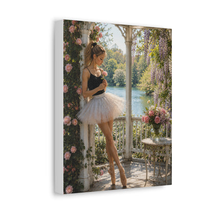 Ballet Ballerina Garden Stretched Canvas Wall Art – Romantic Dance Decor