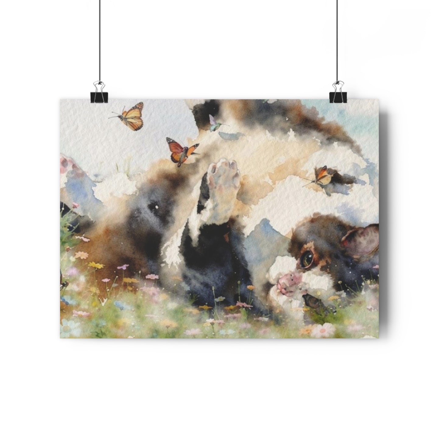 Giclée Art Print — Watercolor Kitten & Butterflies Illustration