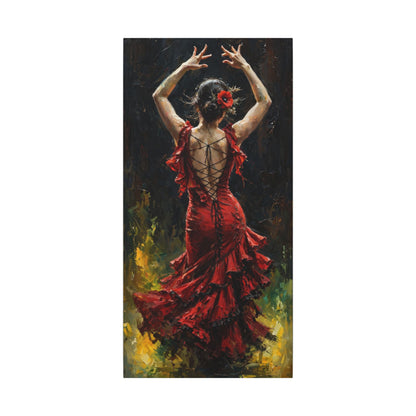 Flamenco Dancer Matte Canvas Wall Art — Stretched Red Dress Painting