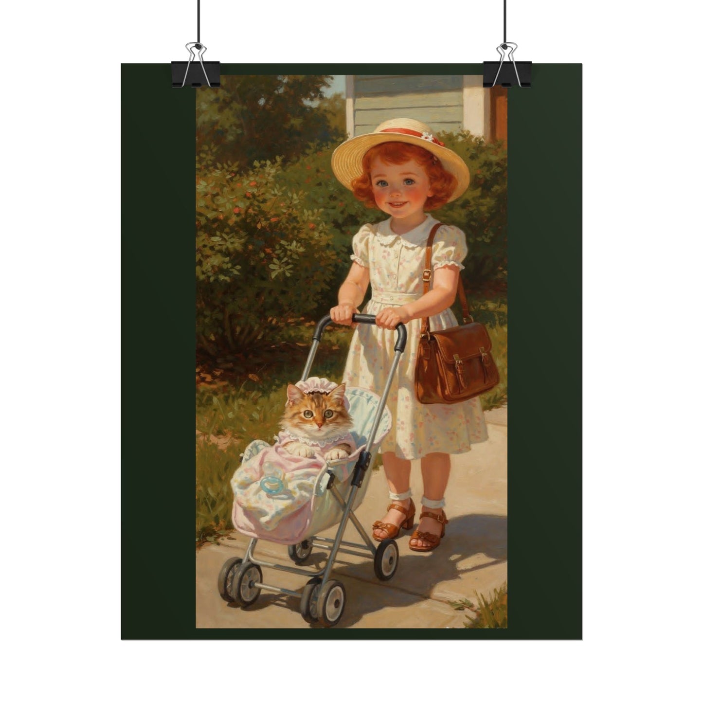 Vintage Girl with Stroller Rolled Poster – Charming Nursery Wall Art