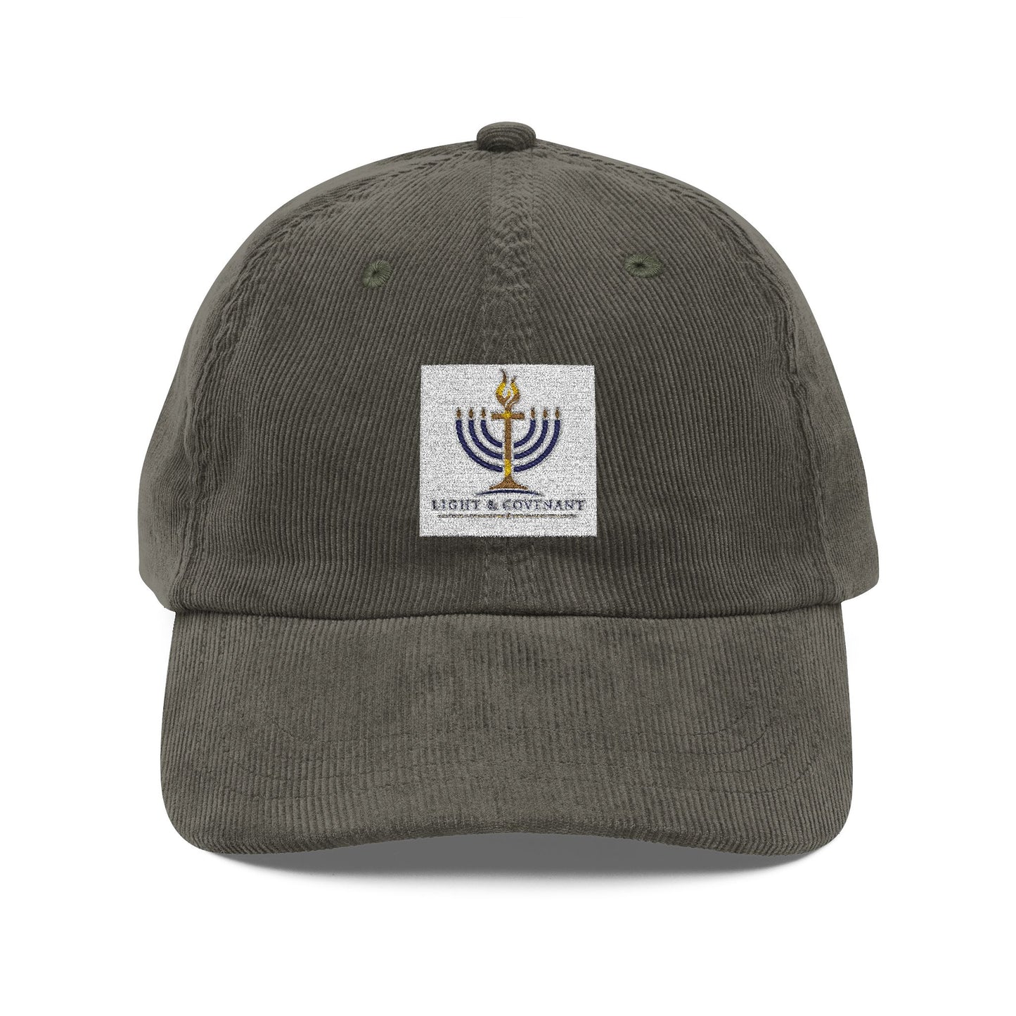 Embroidered Menorah Corduroy Cap — Vintage Jewish Holiday Hat