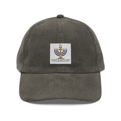 Embroidered Menorah Corduroy Cap — Vintage Jewish Holiday Hat