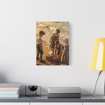 Vintage Children at the Beach Matte Canvas Wall Art (Stretched 1.25")