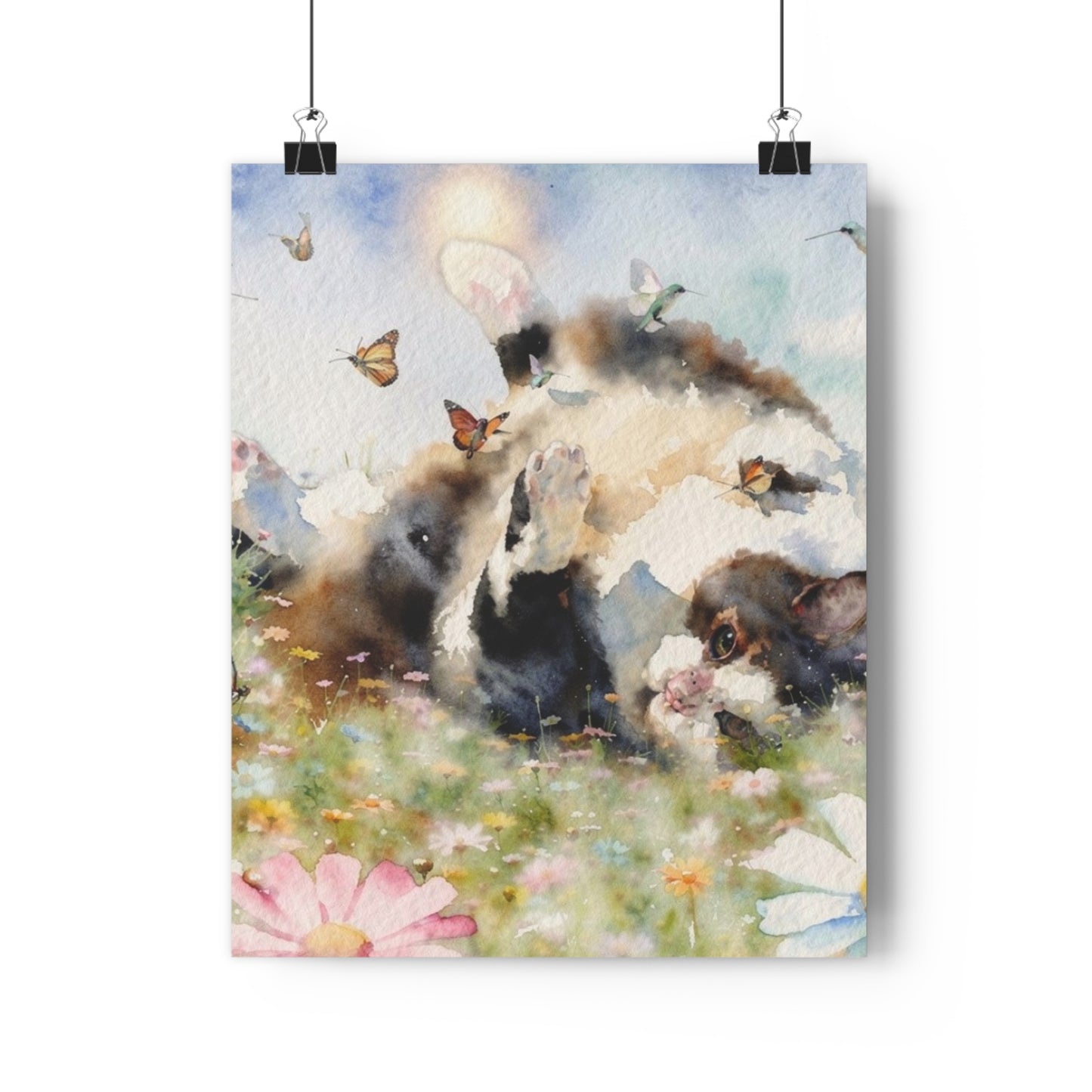 Giclée Art Print — Watercolor Kitten & Butterflies Illustration