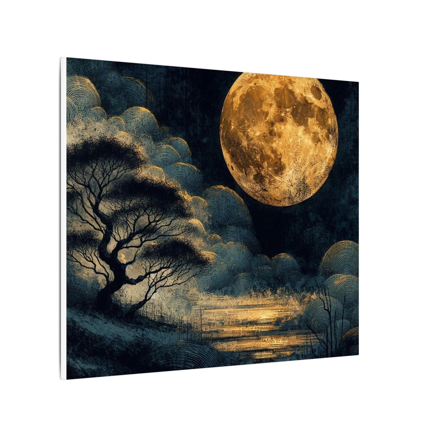 Golden Moonlit Lake Matte Canvas