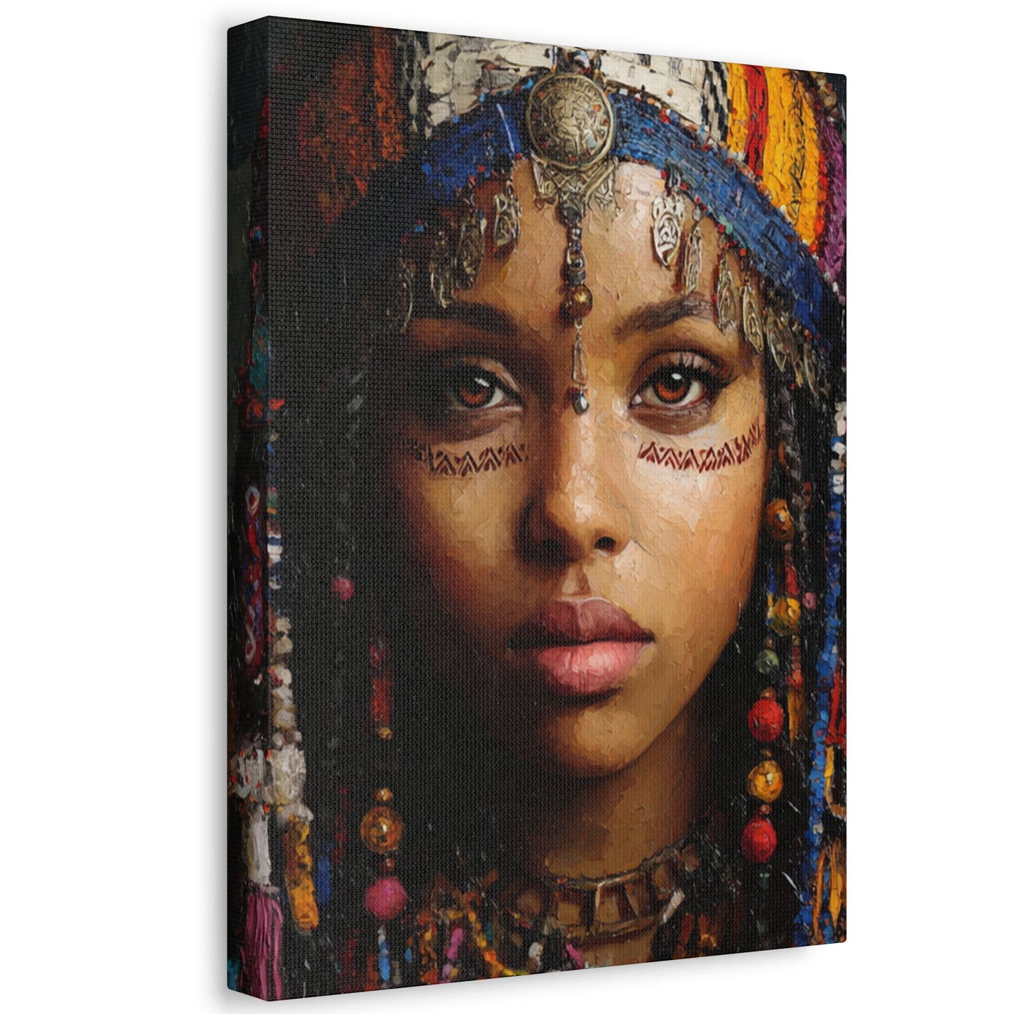Boho Desert Princess Stretched Canvas Wall Art — Ethereal Tribal Portrait