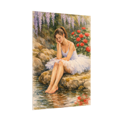 Ballerina by the Pond Watercolor Poster — Matte Textured Art Print