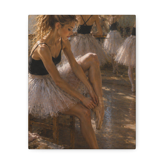 Ballet Dancers Stretched Canvas Art – Elegant Ballerina Rehearsal Wall Decor