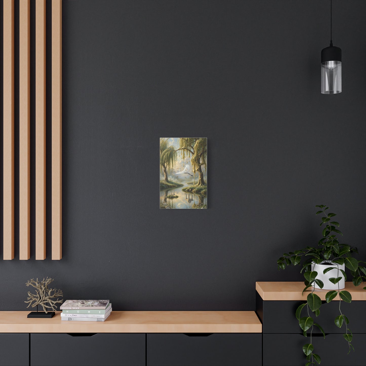 Tranquil Willow Canvas Print — Dreamy Lake Landscape Wall Art