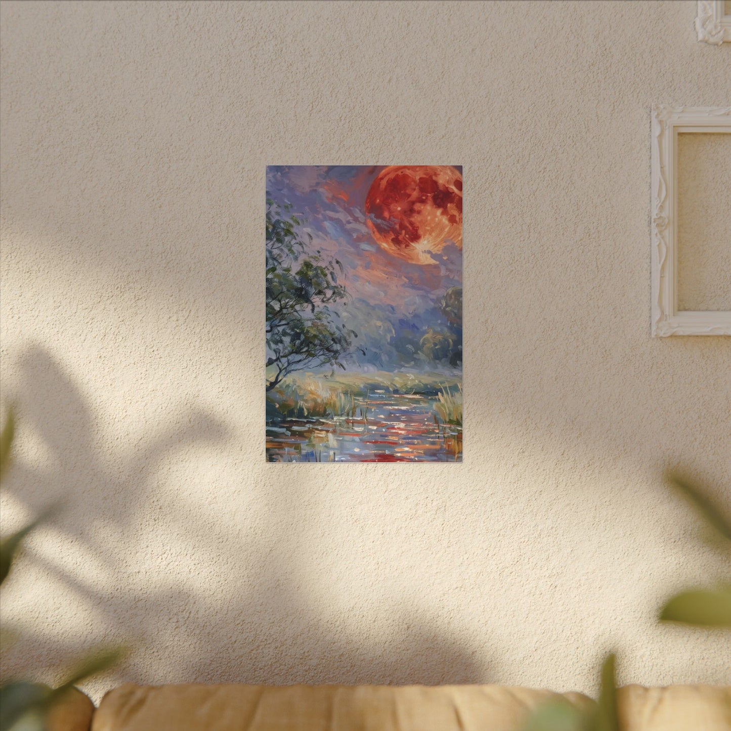 Red Moon Lake Matte Canvas Print — Stretched Wall Art