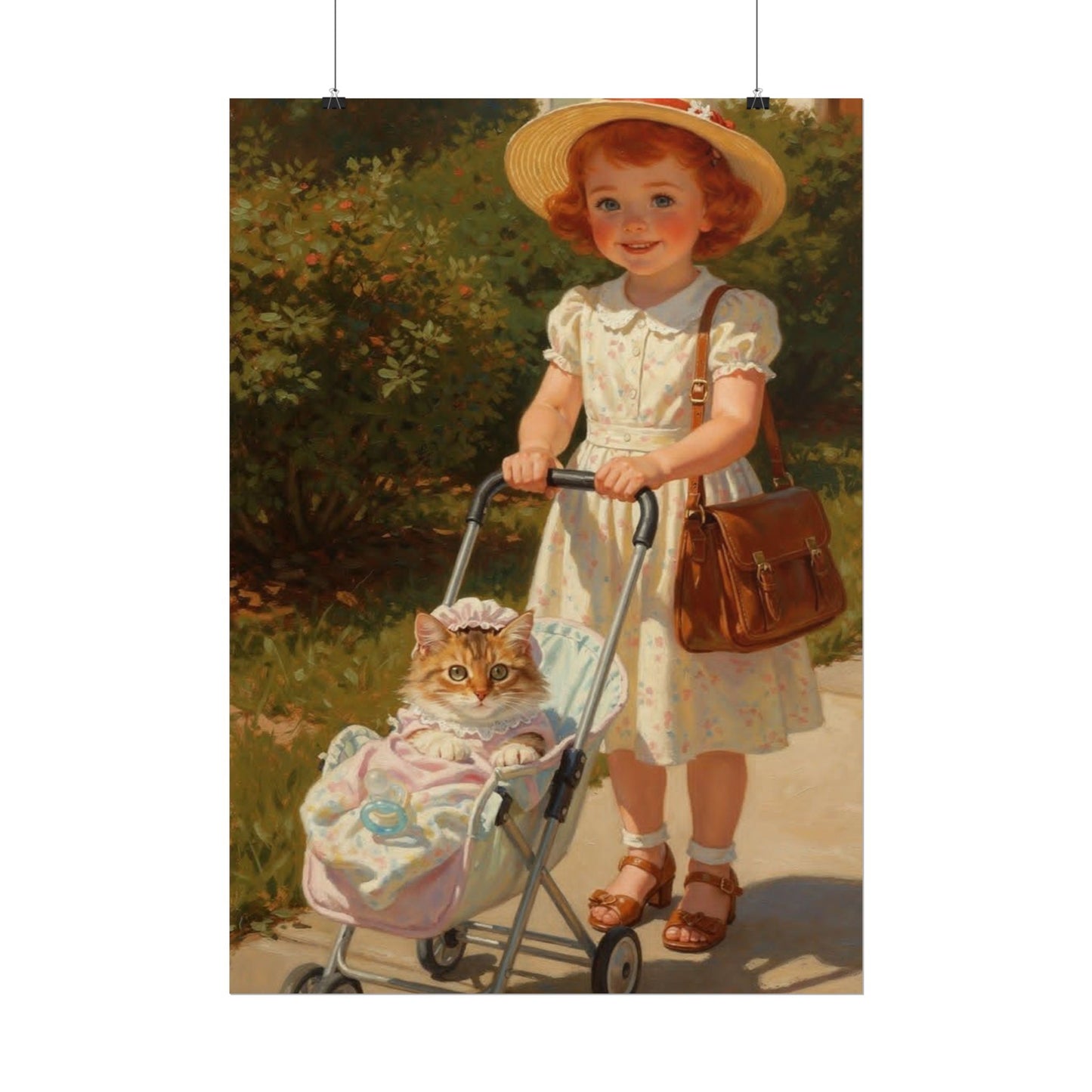 Vintage Girl with Stroller Rolled Poster – Charming Nursery Wall Art