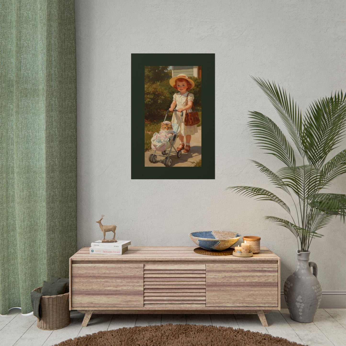 Vintage Girl with Stroller Rolled Poster – Charming Nursery Wall Art