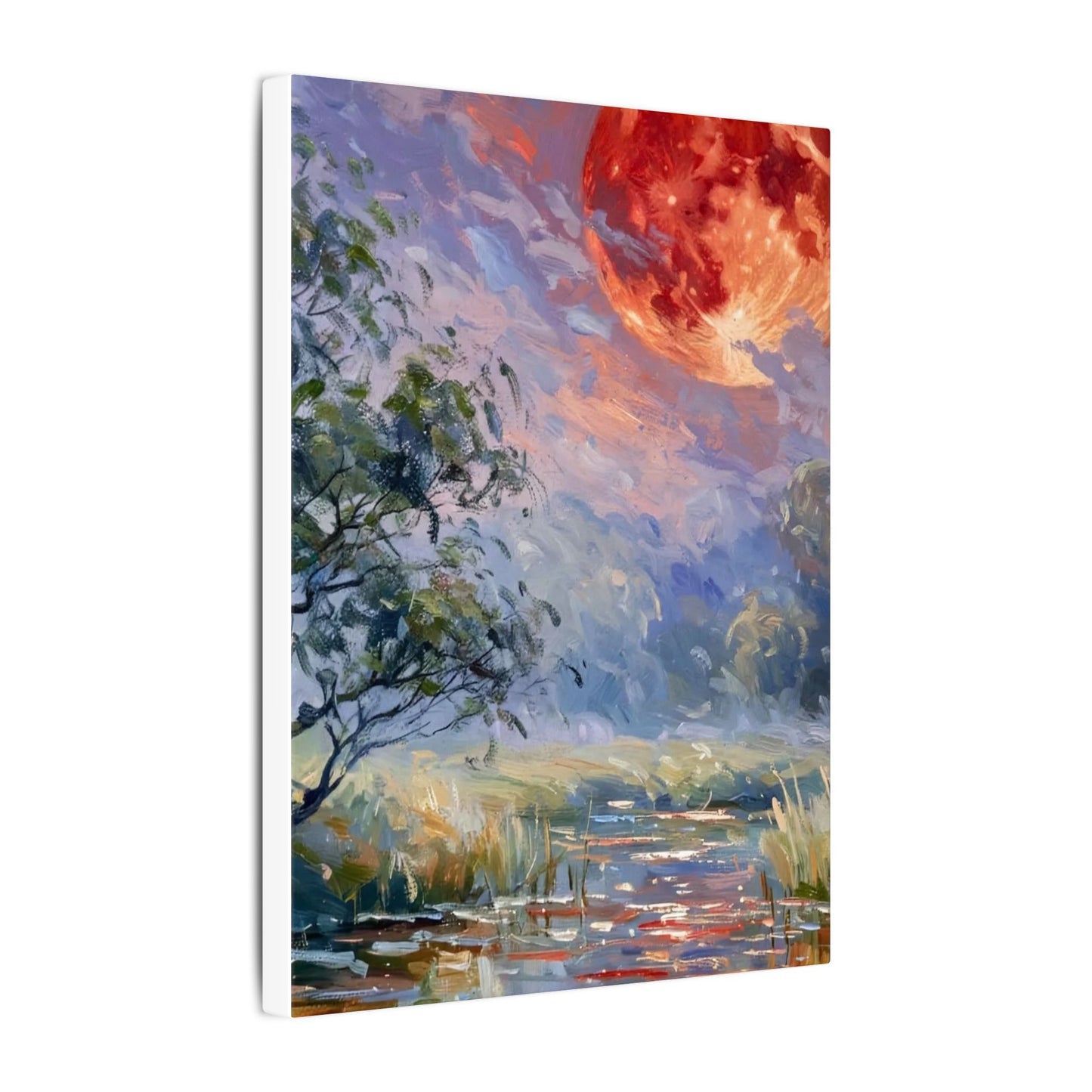 Red Moon Lake Matte Canvas Print — Stretched Wall Art