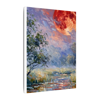 Red Moon Lake Matte Canvas Print — Stretched Wall Art