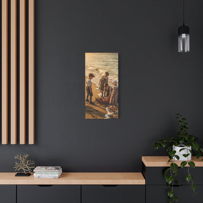 Vintage Children at the Beach Matte Canvas Wall Art (Stretched 1.25")