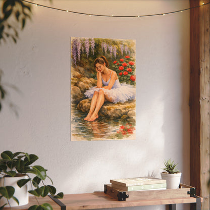 Ballerina by the Pond Watercolor Poster — Matte Textured Art Print