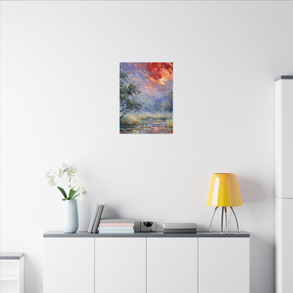 Red Moon Lake Matte Canvas Print — Stretched Wall Art