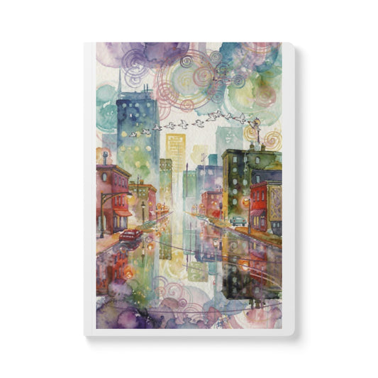 Cityscape Watercolor Journal – Colorful Urban Reflection Softcover Notebook