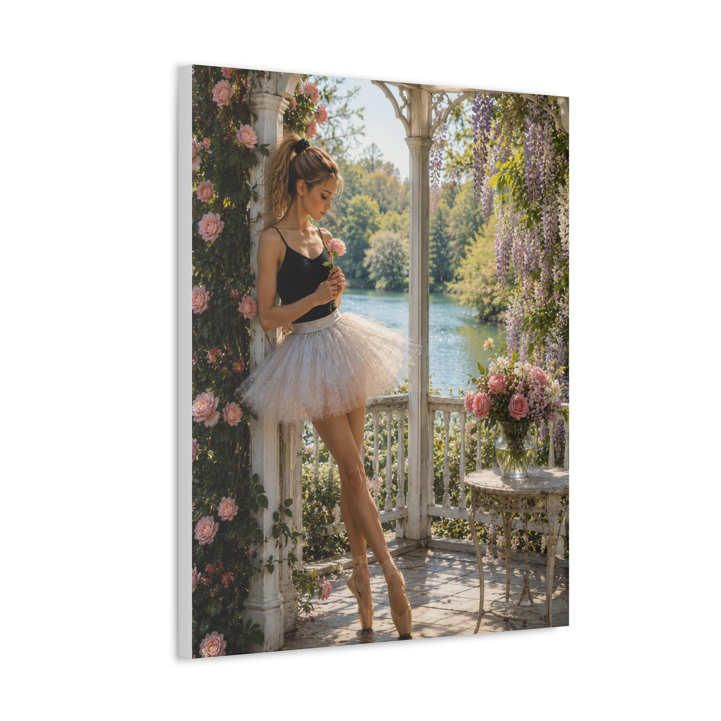 Ballet Ballerina Garden Stretched Canvas Wall Art – Romantic Dance Decor