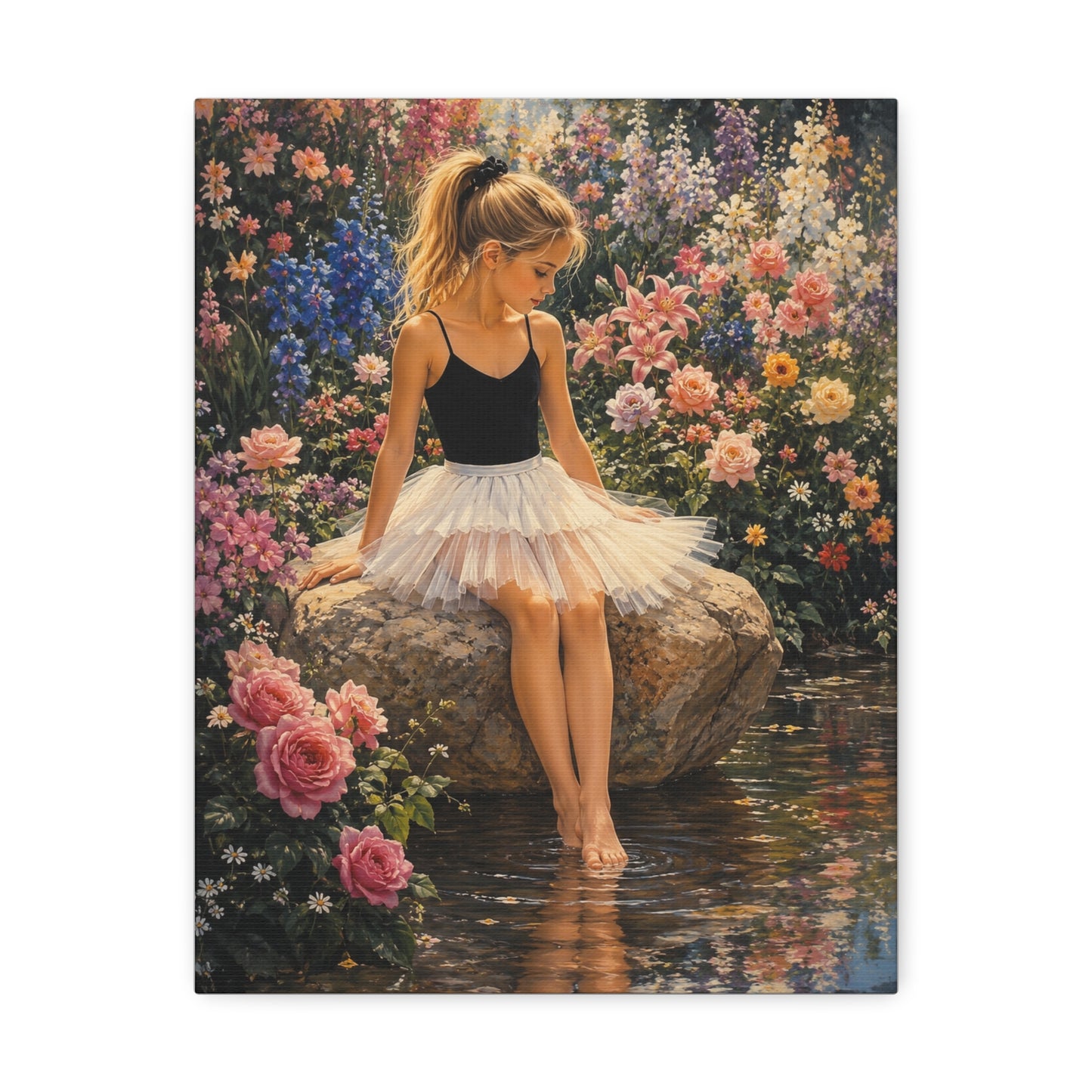 Ballet Girl in Flower Garden — Stretched Canvas Wall Art