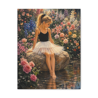 Ballet Girl in Flower Garden — Stretched Canvas Wall Art