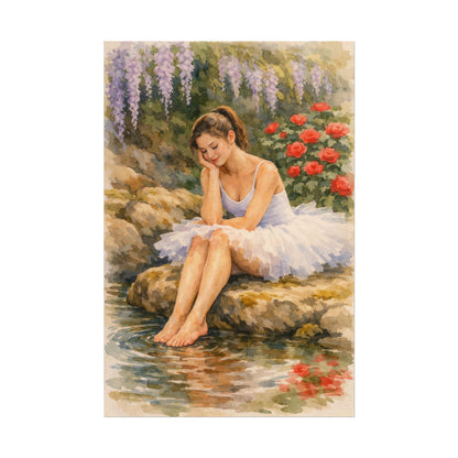 Ballerina by the Pond Watercolor Poster — Matte Textured Art Print