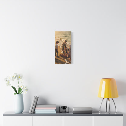 Vintage Children at the Beach Matte Canvas Wall Art (Stretched 1.25")
