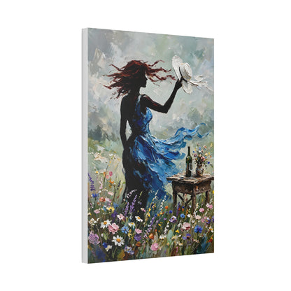 Canvas Wall Art – 'Windy Day' Woman in Blue Dress Painting (Stretched Canvas)