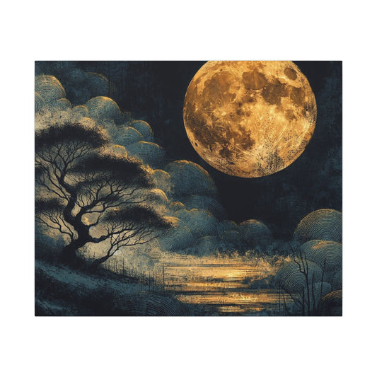 Golden Moonlit Lake Matte Canvas